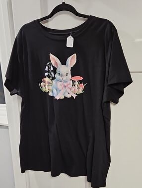 torrid Black Tee with Pastel Bunny and Mushroom Graphic